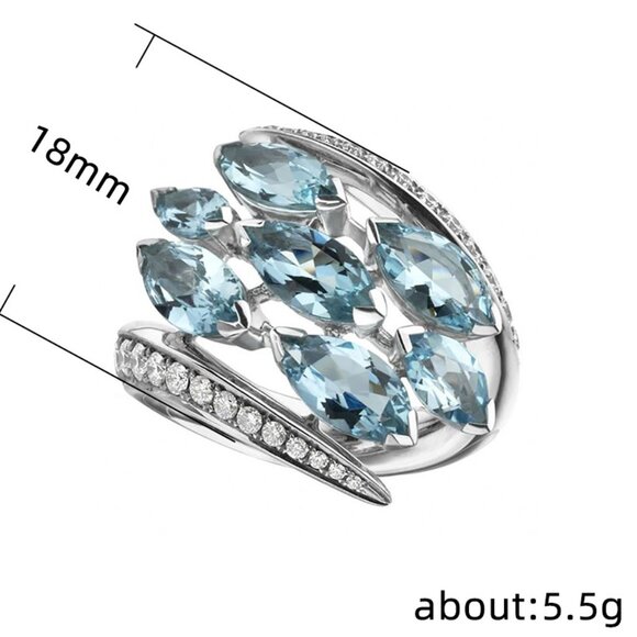 💍Silver Multiple Unique Marquis Gems Bright Light Blue💎 Ring, INDN8564 - Picture 5 of 10